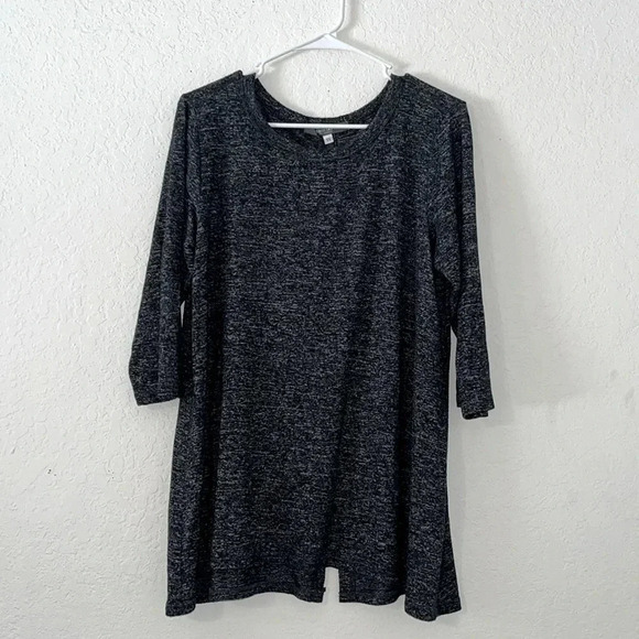 Coin 1804 LA top speckled dark grey 3/4 length sleeves cozy fall top back slit - Picture 1 of 7